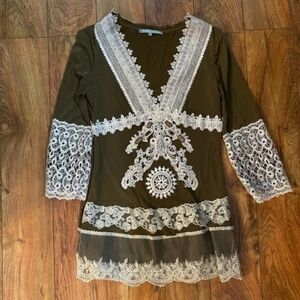 Gorgeous Passion Concept Brown Tunic With Cream Lace Details